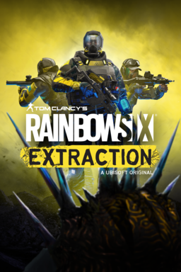 Três atiradores centralizados com o logo de Rainbow Six Extraction em sua frente